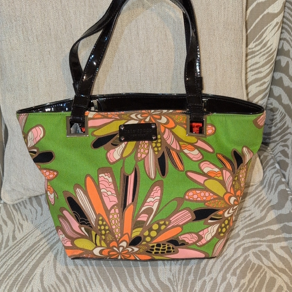 Kate Spade Green and Pink Large Floral Tote